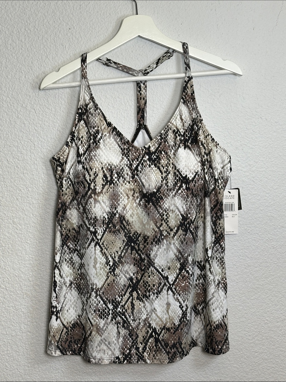 NEW Island Escape Racer Back Tankini Swim Top Underwire Padded Womens Size 14